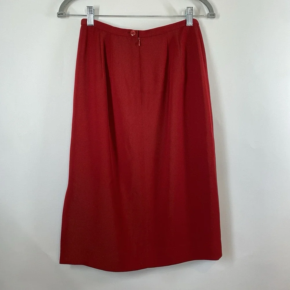 Travis Ayers Women's Pencil Midi Skirt Red Sz 8 Slit Classic Modest Professional